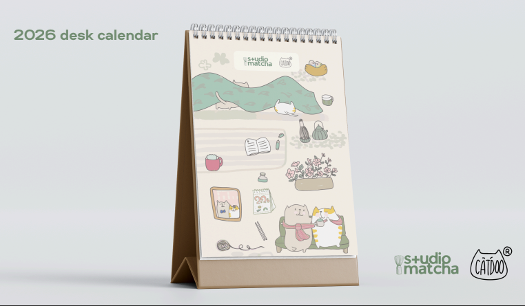 Catdoo Studio Matcha 2026 Desk Calendar